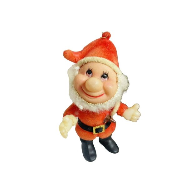 Dopey And Doc Santa Red Flocked Disney Christmas Collectible Ornament Vintage - Picture 13 of 14